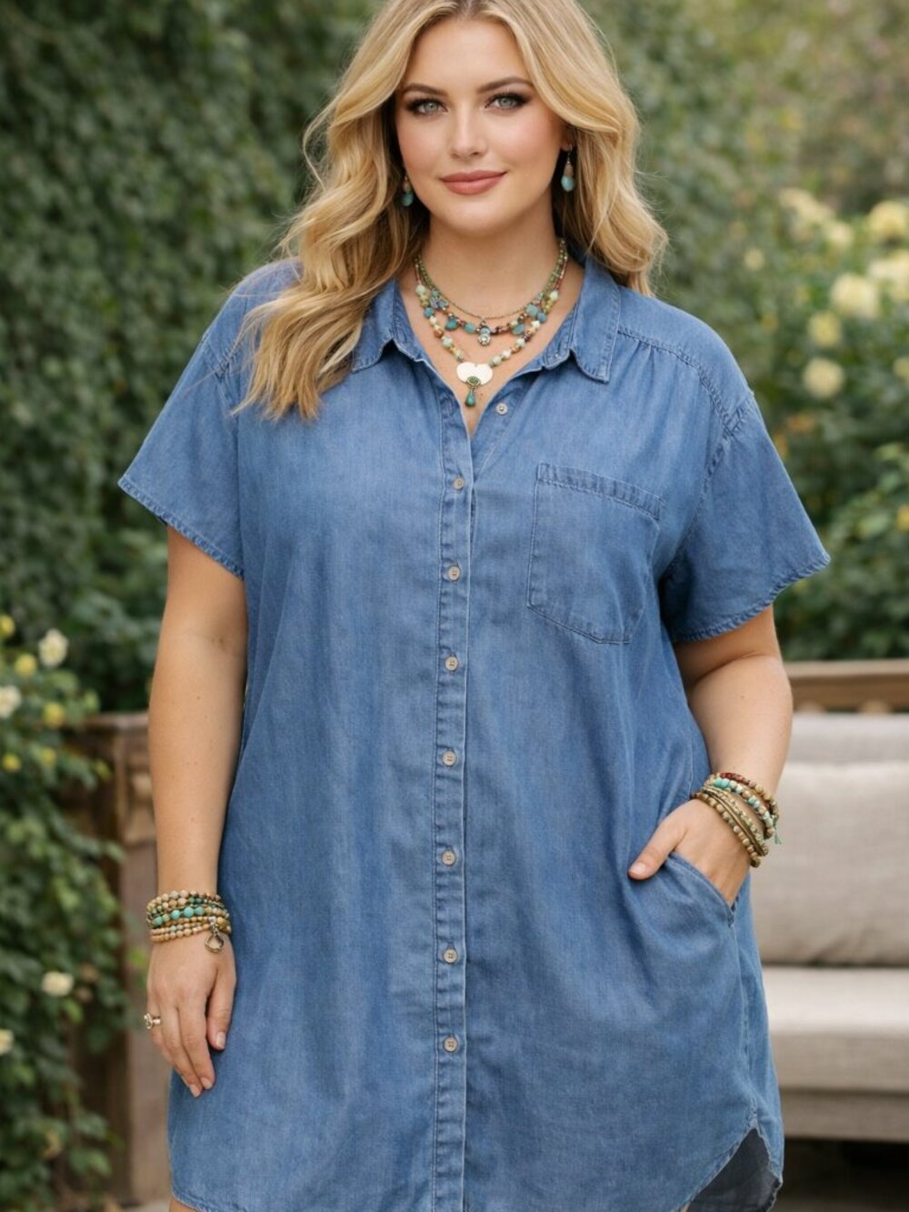 NWT Hester & Orchard Tencel Denim Shirt Dress 1X Boho